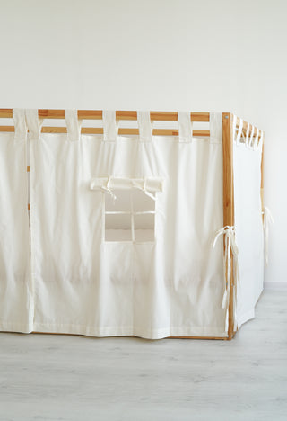IKEA KURA Floor Bed Curtains with Windows - Ivory Cotton Tab Top