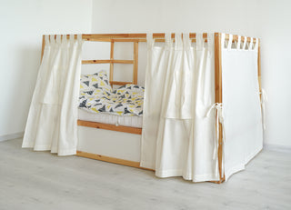 IKEA KURA Floor Bed Curtains with Windows - Ivory Cotton Tab Top