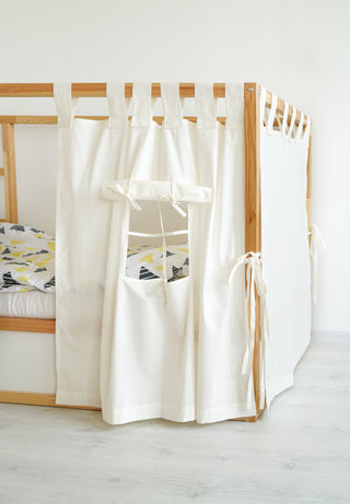 IKEA KURA Floor Bed Curtains with Windows - Ivory Cotton Tab Top