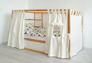 IKEA KURA Floor Bed Curtains with Windows - Ivory Cotton Tab Top
