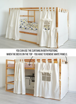 IKEA KURA Floor Bed Curtains with Windows - Ivory Cotton Tab Top