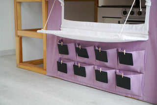 Curtains for IKEA Kura Bed - Lavender Market Stand with Red Striped Awning and Counter
