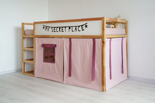Bunk Bed Curtains for IKEA Kura - Pink Duck Cotton with Roll-Up Panels and Bow Ties