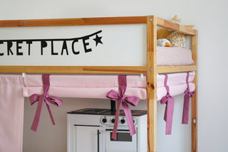 Bunk Bed Curtains for IKEA Kura - Pink Duck Cotton with Roll-Up Panels and Bow Ties