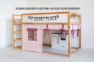 Bunk Bed Curtains for IKEA Kura - Pink Duck Cotton with Roll-Up Panels and Bow Ties