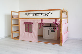 Bunk Bed Curtains for IKEA Kura - Pink Duck Cotton with Roll-Up Panels and Bow Ties