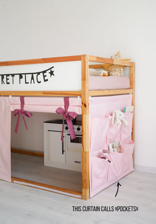 Bunk Bed Curtains for IKEA Kura - Pink Duck Cotton with Roll-Up Panels and Bow Ties