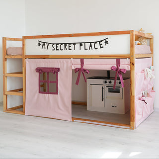 Bunk Bed Curtains for IKEA Kura - Pink Duck Cotton with Roll-Up Panels and Bow Ties