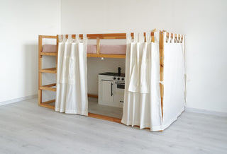 IKEA KURA Floor Bed Curtains with Windows - Ivory Cotton Tab Top