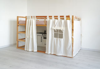 IKEA KURA Floor Bed Curtains with Windows - Ivory Cotton Tab Top