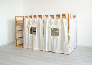 IKEA KURA Floor Bed Curtains with Windows - Ivory Cotton Tab Top