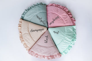 Champagne Round Play Mat with Ruffle | Padded Cotton Kids Floor Mat