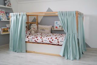 Curtains for IKEA KURA Floor Bed - Mint Cotton Tab Top Panels