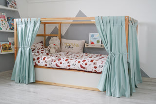 Curtains for IKEA KURA Floor Bed - Mint Cotton Tab Top Panels