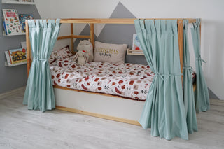 Curtains for IKEA KURA Floor Bed - Mint Cotton Tab Top Panels