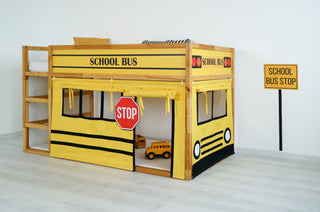 IKEA Kura Bunk Bed Curtains - School Bus Yellow Playhouse with Roll-Up Windows and Door