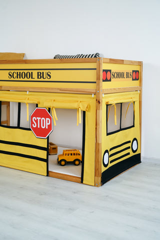 IKEA Kura Bunk Bed Curtains - School Bus Yellow Playhouse with Roll-Up Windows and Door