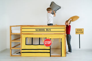 IKEA Kura Bunk Bed Curtains - School Bus Yellow Playhouse with Roll-Up Windows and Door