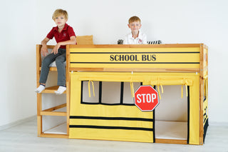 IKEA Kura Bunk Bed Curtains - School Bus Yellow Playhouse with Roll-Up Windows and Door