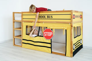 IKEA Kura Bunk Bed Curtains - School Bus Yellow Playhouse with Roll-Up Windows and Door