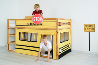 IKEA Kura Bunk Bed Curtains - School Bus Yellow Playhouse with Roll-Up Windows and Door