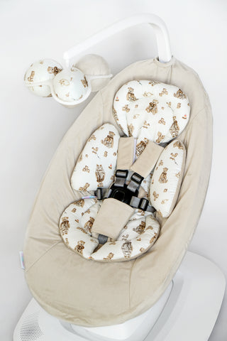 Mamaroo Swing Insert and Cover - Teddy Bear Cotton and Beige Minky Velvet