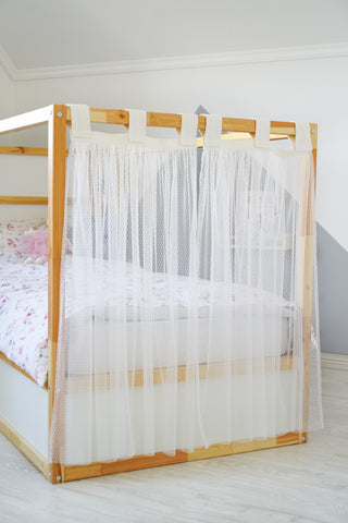 Curtains for IKEA KURA Floor Bed - White Tulle Full-Length Tab Top