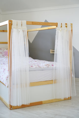 Curtains for IKEA KURA Floor Bed - White Tulle Full-Length Tab Top