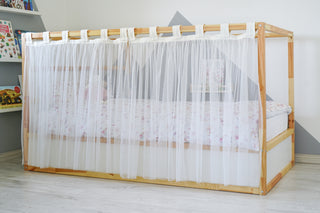 Curtains for IKEA KURA Floor Bed - White Tulle Full-Length Tab Top