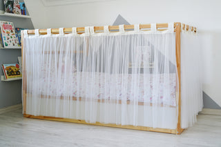 Curtains for IKEA KURA Floor Bed - White Tulle Full-Length Tab Top