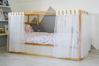 Curtains for IKEA KURA Floor Bed - White Tulle Full-Length Tab Top