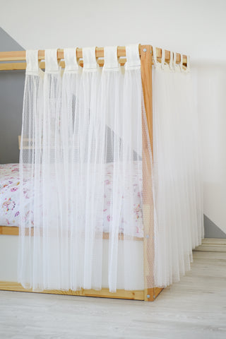 Curtains for IKEA KURA Floor Bed - White Tulle Full-Length Tab Top