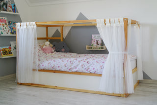 Curtains for IKEA KURA Floor Bed - White Tulle Full-Length Tab Top