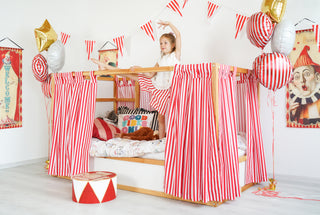 Curtains for IKEA KURA Bed - Circus Stripe with Solid Red Roof Canopy