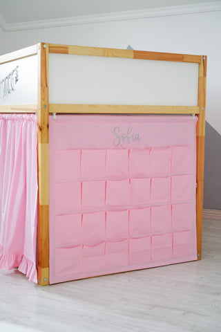 IKEA KURA Bed Curtains with Storage Pockets – Pink Cotton