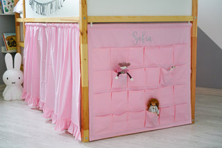 IKEA KURA Bed Curtains with Storage Pockets – Pink Cotton
