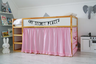 IKEA KURA Bed Curtains with Storage Pockets – Pink Cotton