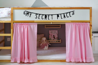 IKEA KURA Bed Curtains with Storage Pockets – Pink Cotton