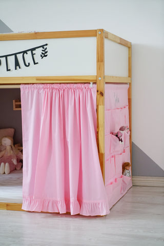 IKEA KURA Bed Curtains with Storage Pockets – Pink Cotton