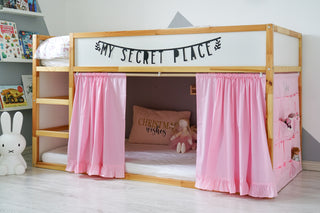 IKEA KURA Bed Curtains with Storage Pockets – Pink Cotton