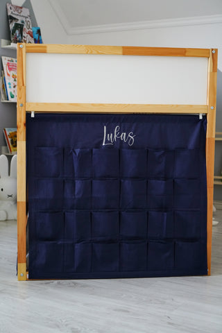 IKEA KURA Bunk Bed Curtains with Storage Pockets - Navy Blue Cotton
