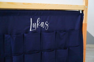 IKEA KURA Bunk Bed Curtains with Storage Pockets - Navy Blue Cotton