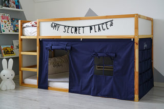 IKEA KURA Bunk Bed Curtains with Storage Pockets - Navy Blue Cotton