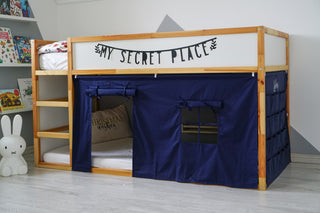 IKEA KURA Bunk Bed Curtains with Storage Pockets - Navy Blue Cotton
