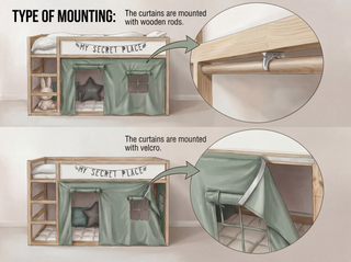 Bunk Bed Curtains - Light Pink Cotton with Door and Window