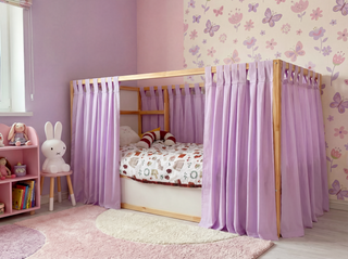 IKEA KURA Floor Bed Curtains - Lilac Cotton Full-Length Tab Top