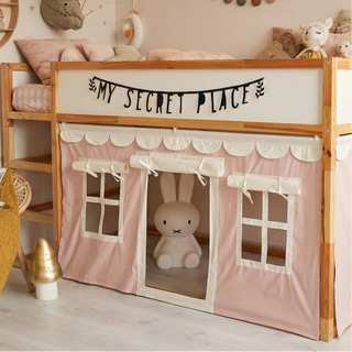 IKEA KURA Bunk Bed Curtains with Scallop Trim - Pink Cotton Playhouse