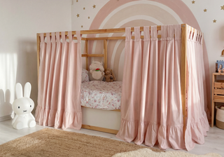 IKEA KURA Floor Bed Curtains with Ruffle Hem - Blush Cotton Tab Top