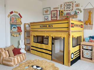 IKEA Kura Bunk Bed Curtains - School Bus Yellow Playhouse with Roll-Up Windows and Door