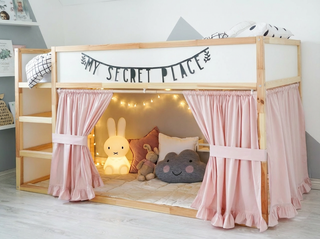 Curtains for IKEA KURA Bunk Bed with Ruffle Hem - Blush Pink Cotton
